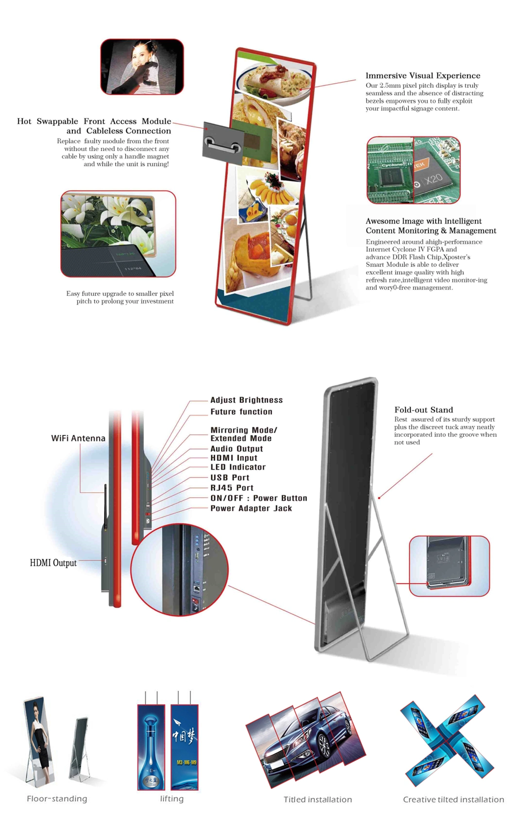 HD LED Screen Ultra Slim Smart Digital Indoor P3 P1.86 P2 P2.5 Standing Poster LED Screen Indoor Mirror LED Display