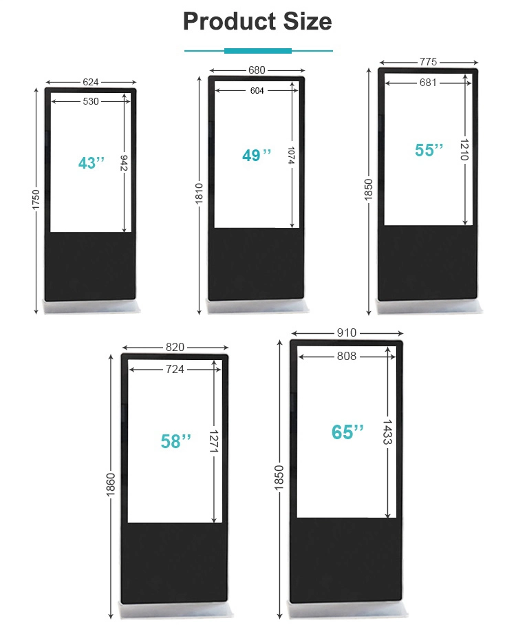 Envision ODM OEM 43 49 55 65 75 86 98 4K Commercial LCD LED Panel Information Price Advertising Ad Player Touch Screen Interactive Kiosk Digital Signage Display